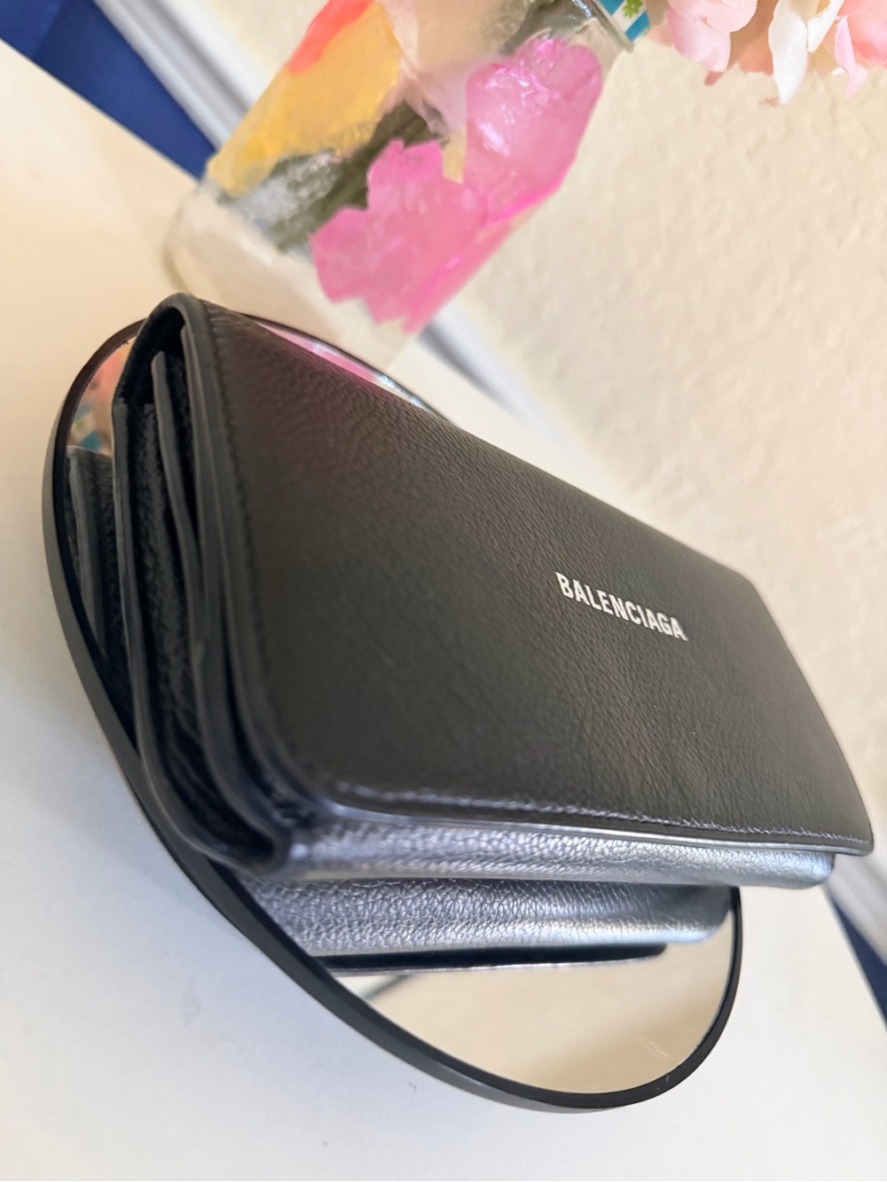Balenciaga Cash Long Bifold Wallet Black Logo Clutch Grained Calfskin Leather - Picture 10 of 16